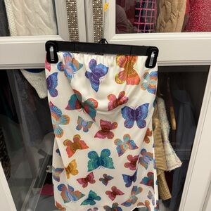 Colorful Butterfly Print Strapless Dress